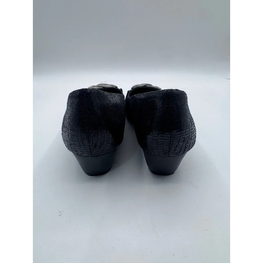 Laura Ashley 8M Black‎ Wedge Heels Women's Snake Print Knot Detail